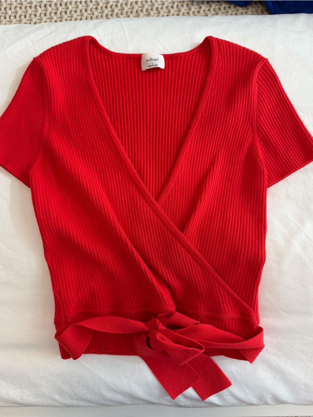 Wilfred Red Ribbed Wrap Tie Top